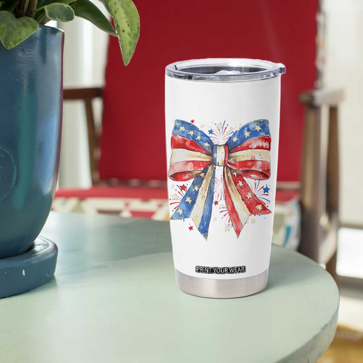 Coquette 4th Of July Tumbler Cup USA Bow American Flag Red White and Blue TS10 Print Your Wear