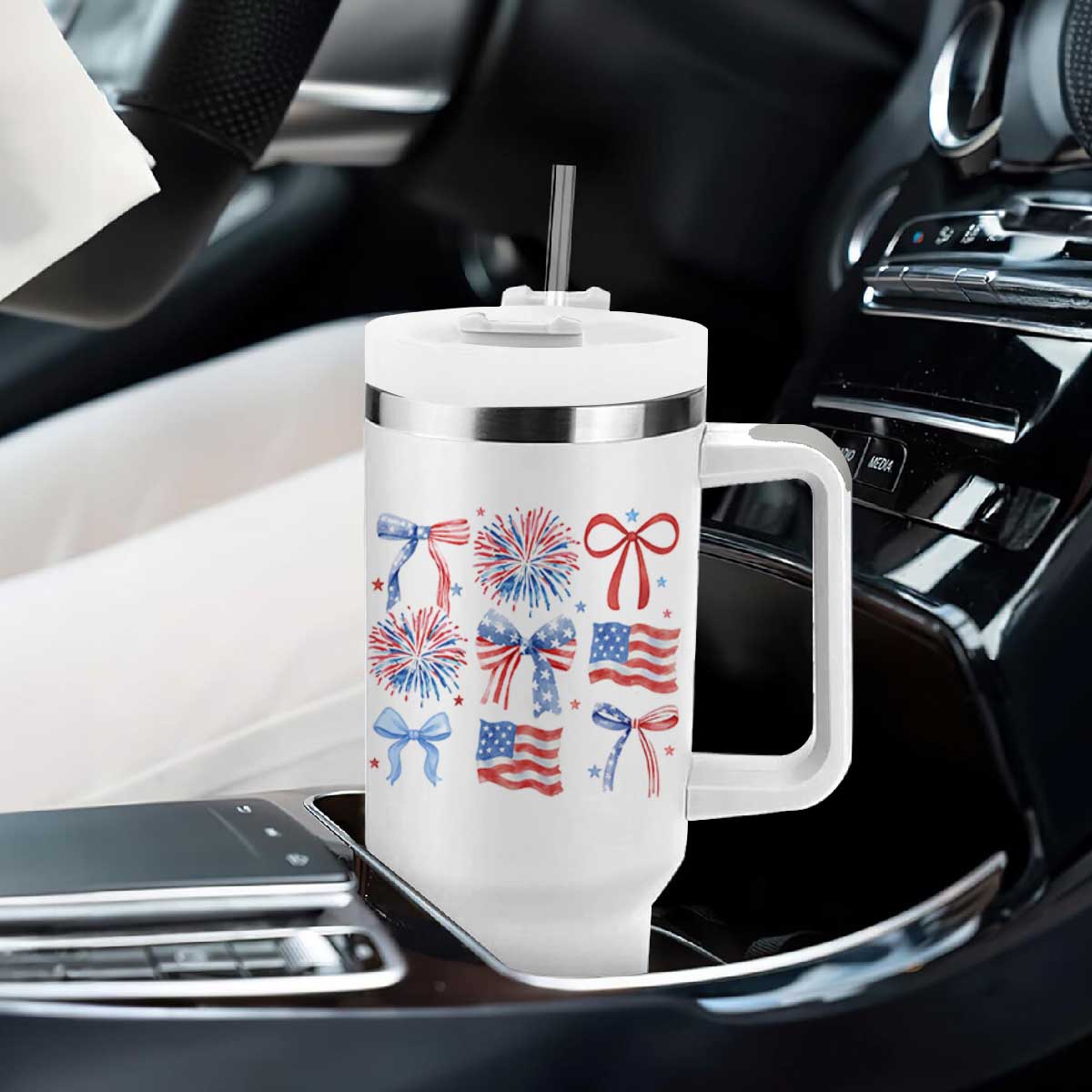 Coquette 4th Of July Tumbler With Handle Patriotic Bow American Flag TS10 Print Your Wear