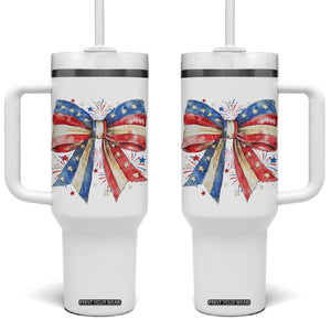 Coquette 4th Of July Tumbler With Handle USA Bow American Flag Red White and Blue TS10 One Size: 40 oz White Print Your Wear