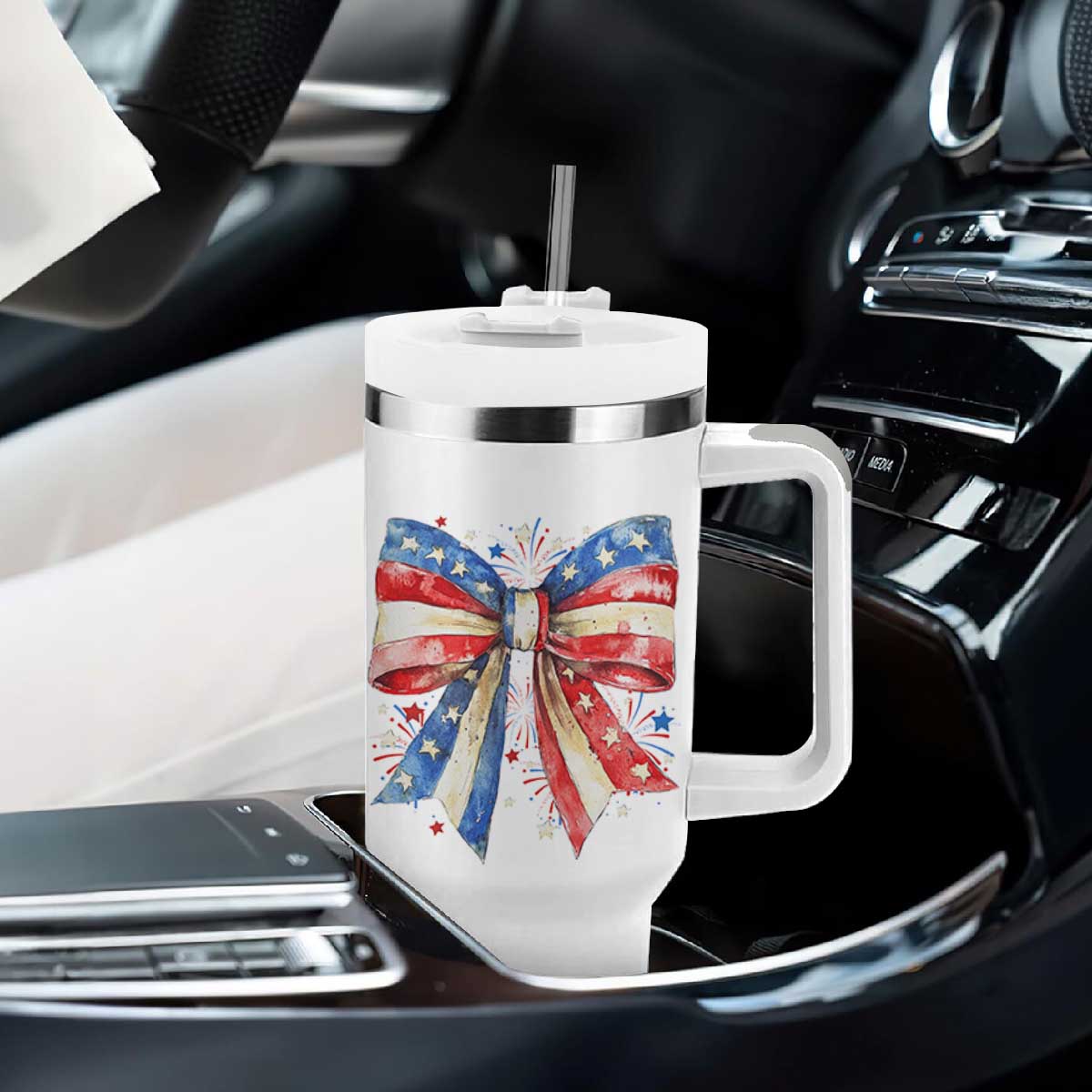 Coquette 4th Of July Tumbler With Handle USA Bow American Flag Red White and Blue TS10 Print Your Wear