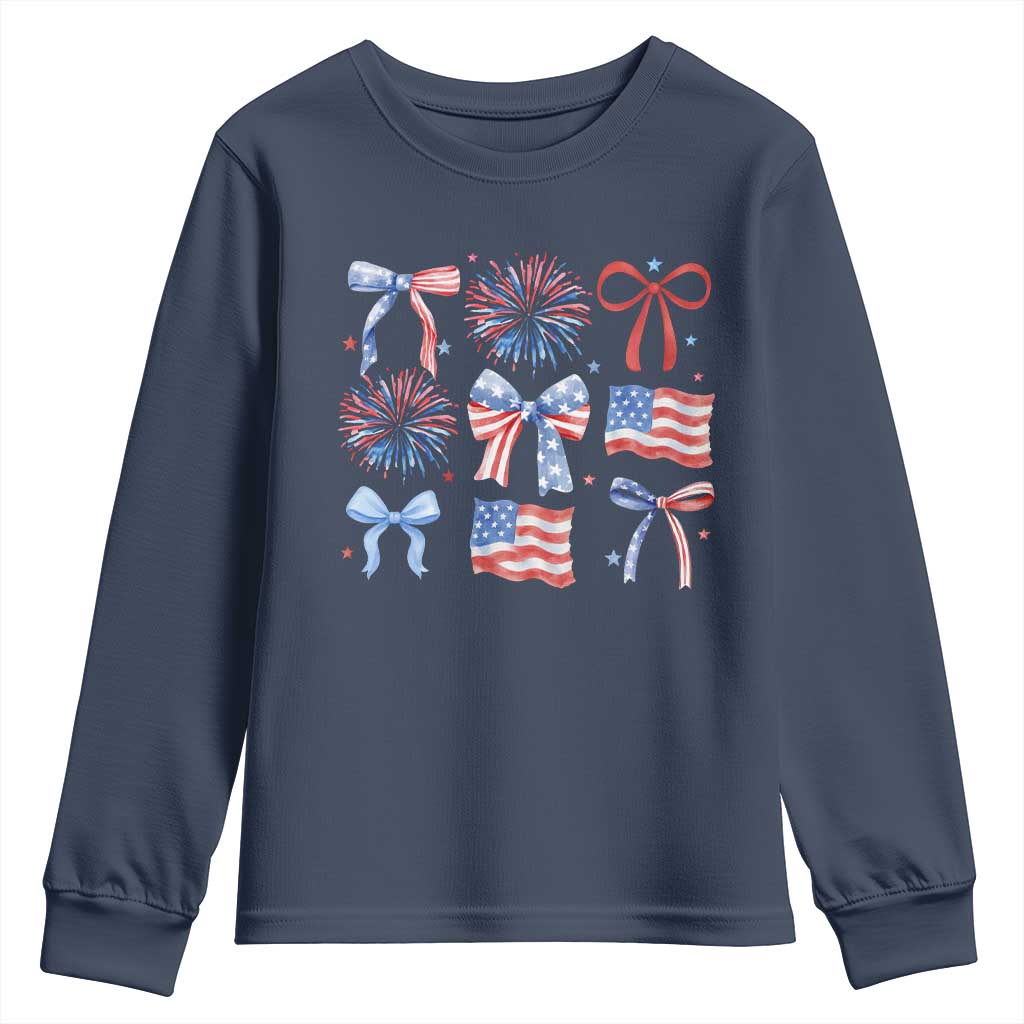 Coquette 4th Of July Youth Sweatshirt Patriotic Bow American Flag TS10 Navy Print Your Wear