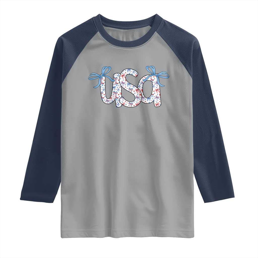 Coquette USA Raglan Shirt Patriotic American Girl 4th of July TS10 Sport Gray Navy Print Your Wear