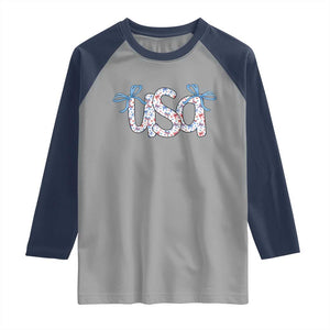 Coquette USA Raglan Shirt Patriotic American Girl 4th of July TS10 Sport Gray Navy Print Your Wear
