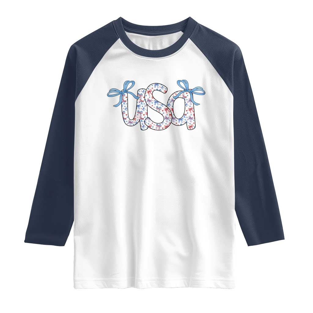 Coquette USA Raglan Shirt Patriotic American Girl 4th of July TS10 White Navy Print Your Wear
