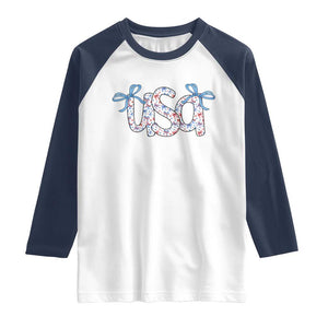 Coquette USA Raglan Shirt Patriotic American Girl 4th of July TS10 White Navy Print Your Wear
