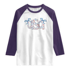 Coquette USA Raglan Shirt Patriotic American Girl 4th of July TS10 White Purple Print Your Wear