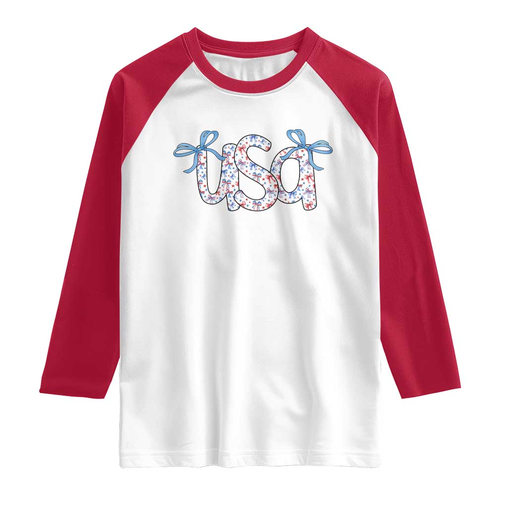 Coquette USA Raglan Shirt Patriotic American Girl 4th of July TS10 White Red Print Your Wear