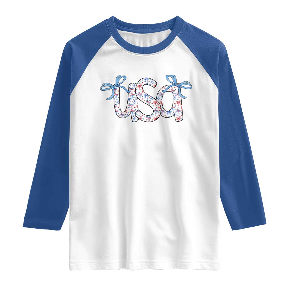 Coquette USA Raglan Shirt Patriotic American Girl 4th of July TS10 White Royal Print Your Wear