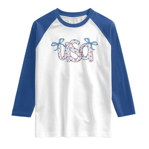 Coquette USA Raglan Shirt Patriotic American Girl 4th of July TS10 White Royal Print Your Wear