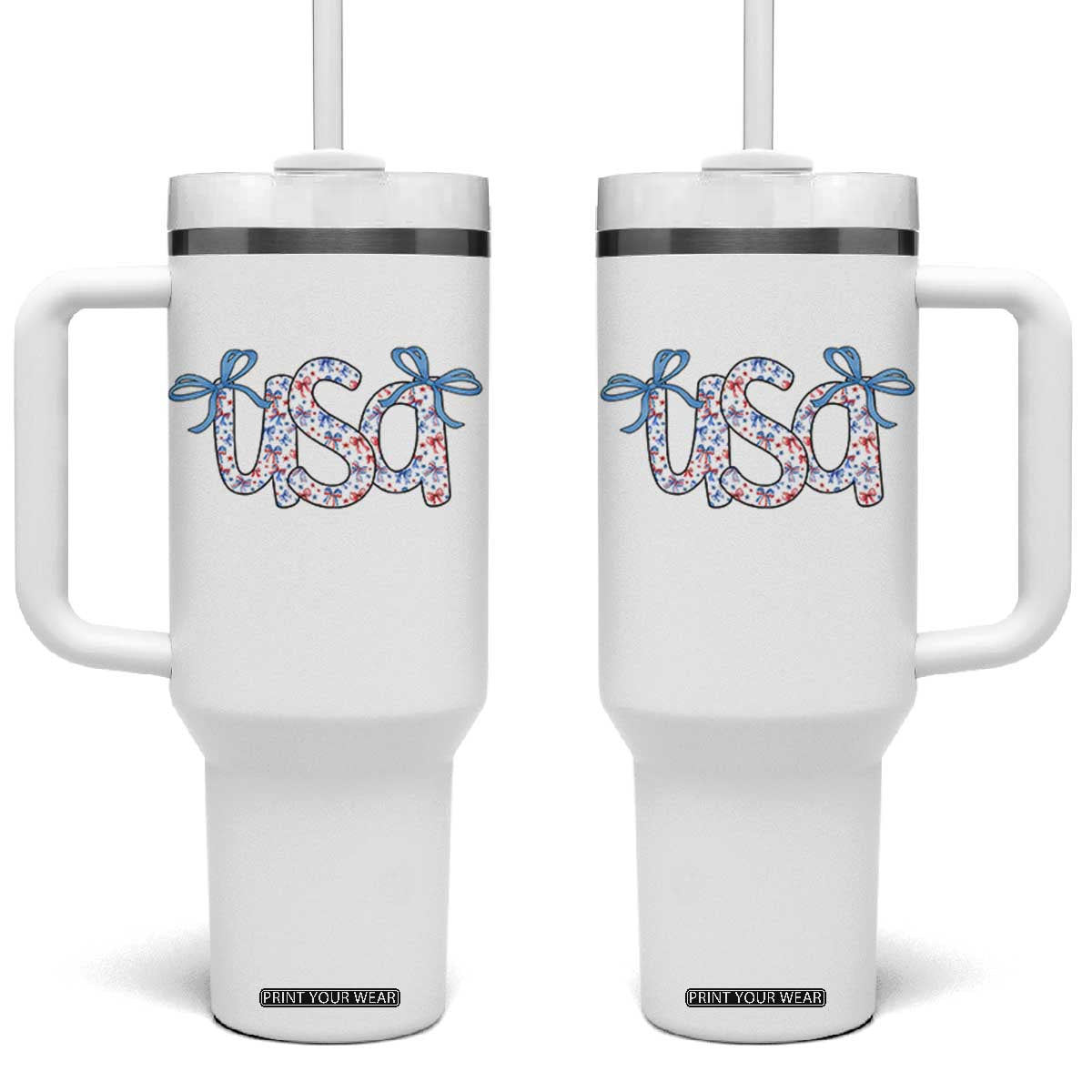 Coquette USA Tumbler With Handle Patriotic American Girl 4th of July TS10 One Size: 40 oz White Print Your Wear