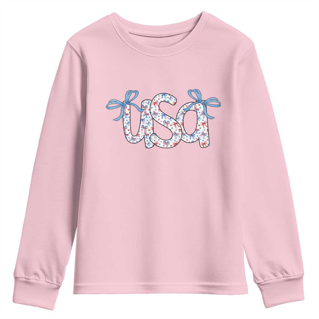 Coquette USA Youth Sweatshirt Patriotic American Girl 4th of July TS10 Light Pink Print Your Wear