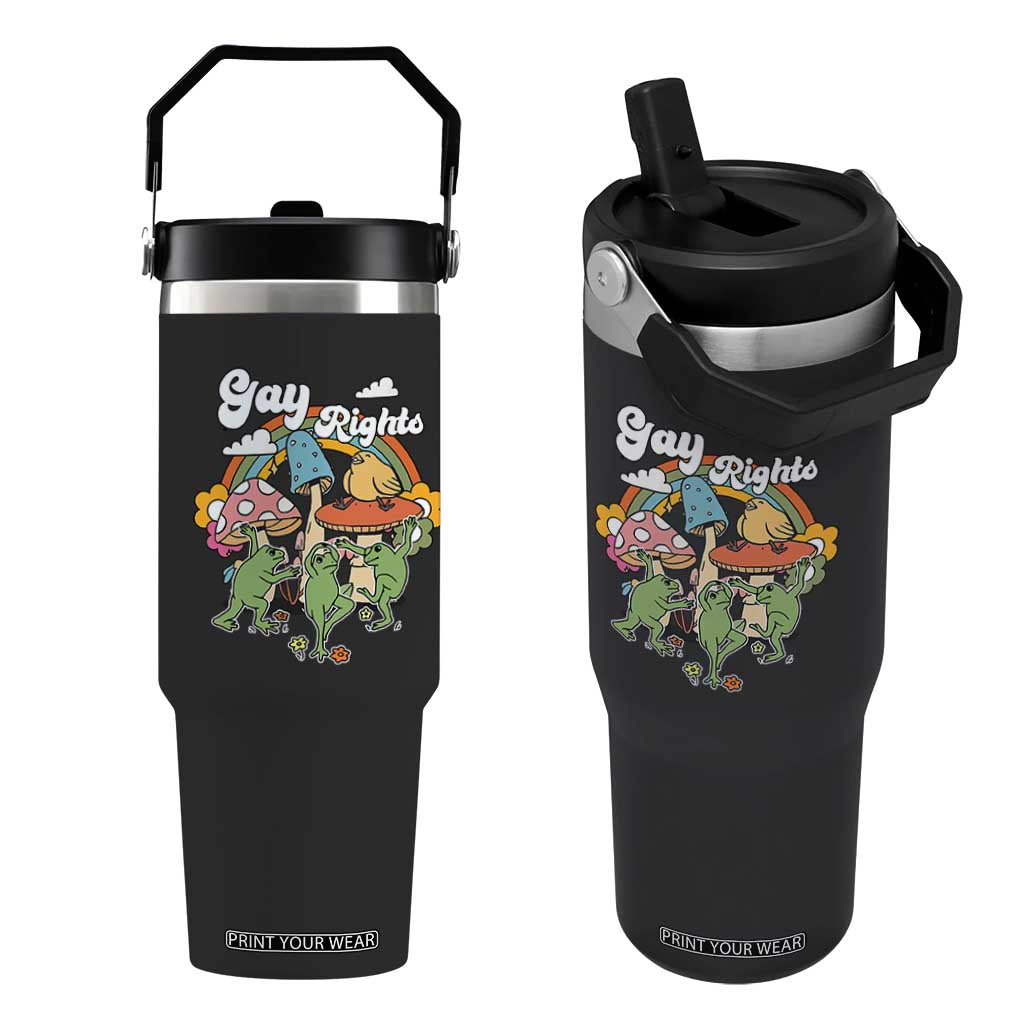 Cottagecore Dancing Frogs Flip Straw Tumbler Say Gay Rainbow LGBT Pride Month TS02 One Size: 30 oz Black Print Your Wear