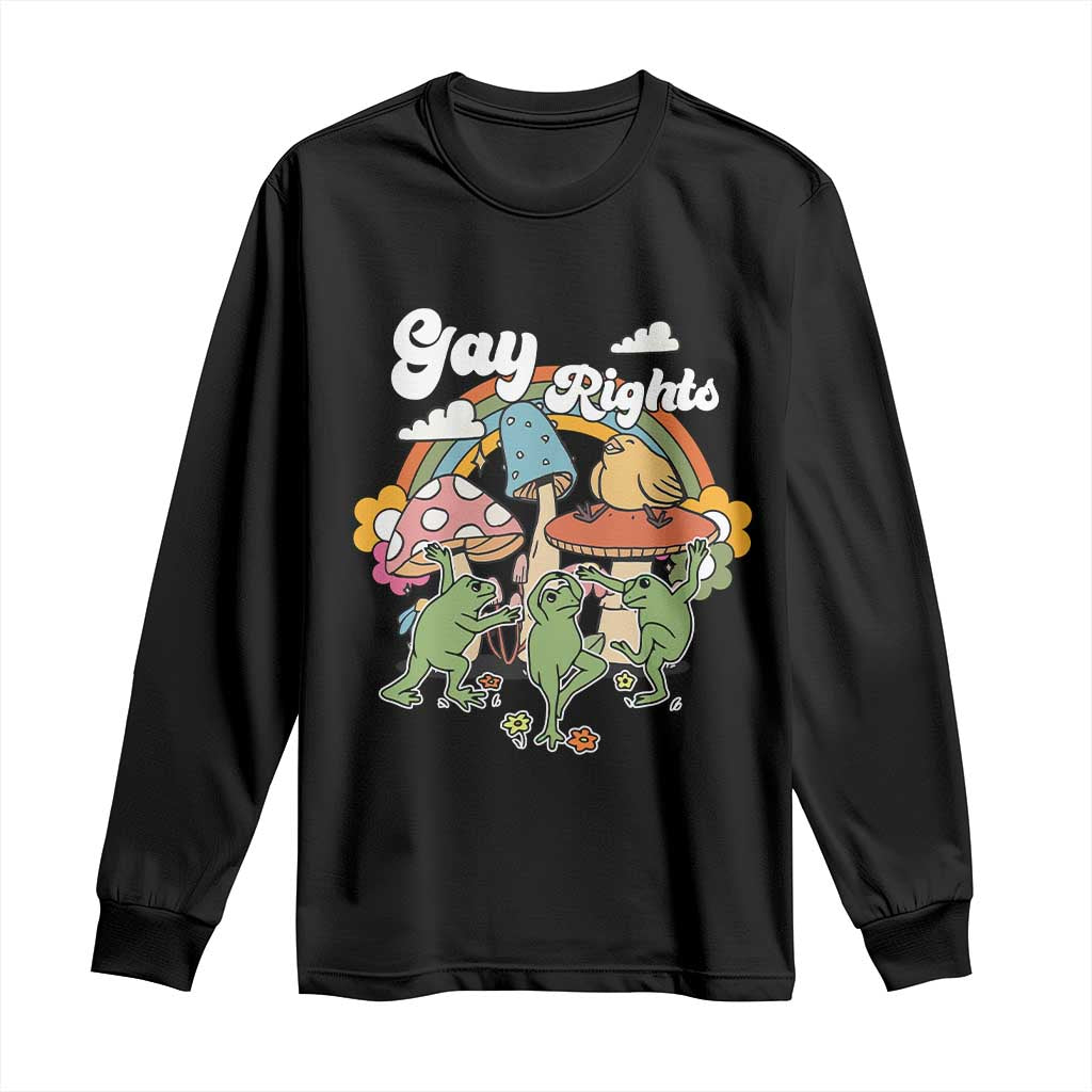 Cottagecore Dancing Frogs Long Sleeve Shirt Say Gay Rainbow LGBT Pride Month TS02 Black Print Your Wear