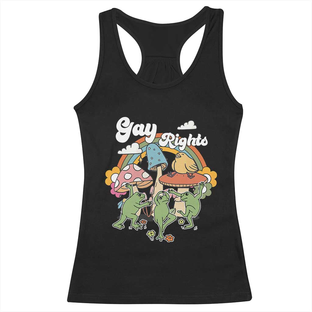 Cottagecore Dancing Frogs Racerback Tank Top Say Gay Rainbow LGBT Pride Month TS02 Black Print Your Wear