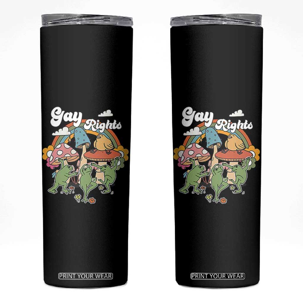 Cottagecore Dancing Frogs Skinny Tumbler Say Gay Rainbow LGBT Pride Month TS02 Black Print Your Wear
