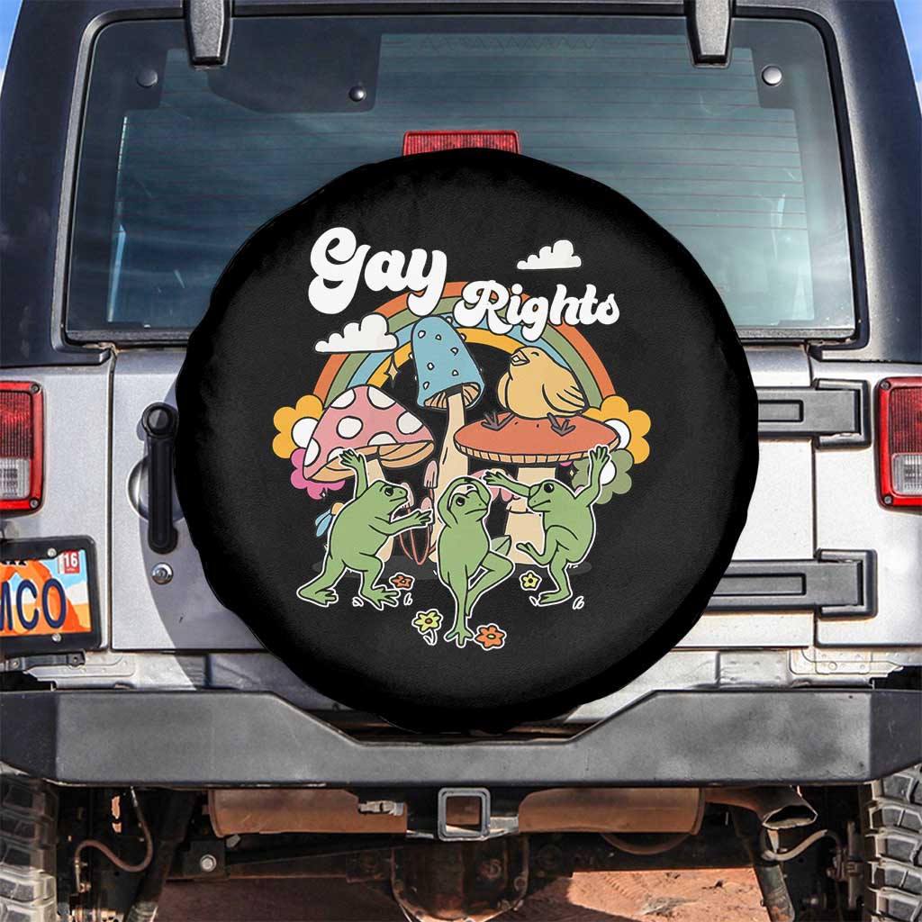 Cottagecore Dancing Frogs Spare Tire Cover Say Gay Rainbow LGBT Pride Month TS02 No hole Black Print Your Wear