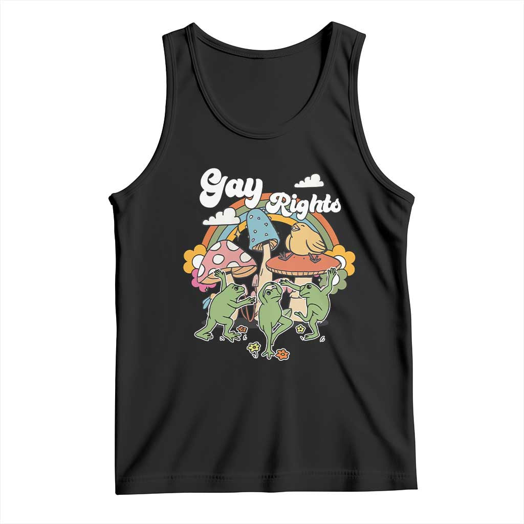 Cottagecore Dancing Frogs Tank Top Say Gay Rainbow LGBT Pride Month TS02 Black Print Your Wear