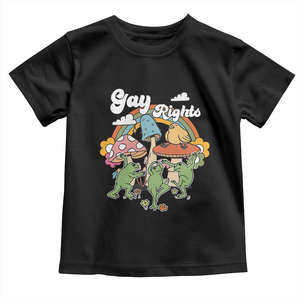 Cottagecore Dancing Frogs Toddler T Shirt Say Gay Rainbow LGBT Pride Month TS02 Black Print Your Wear