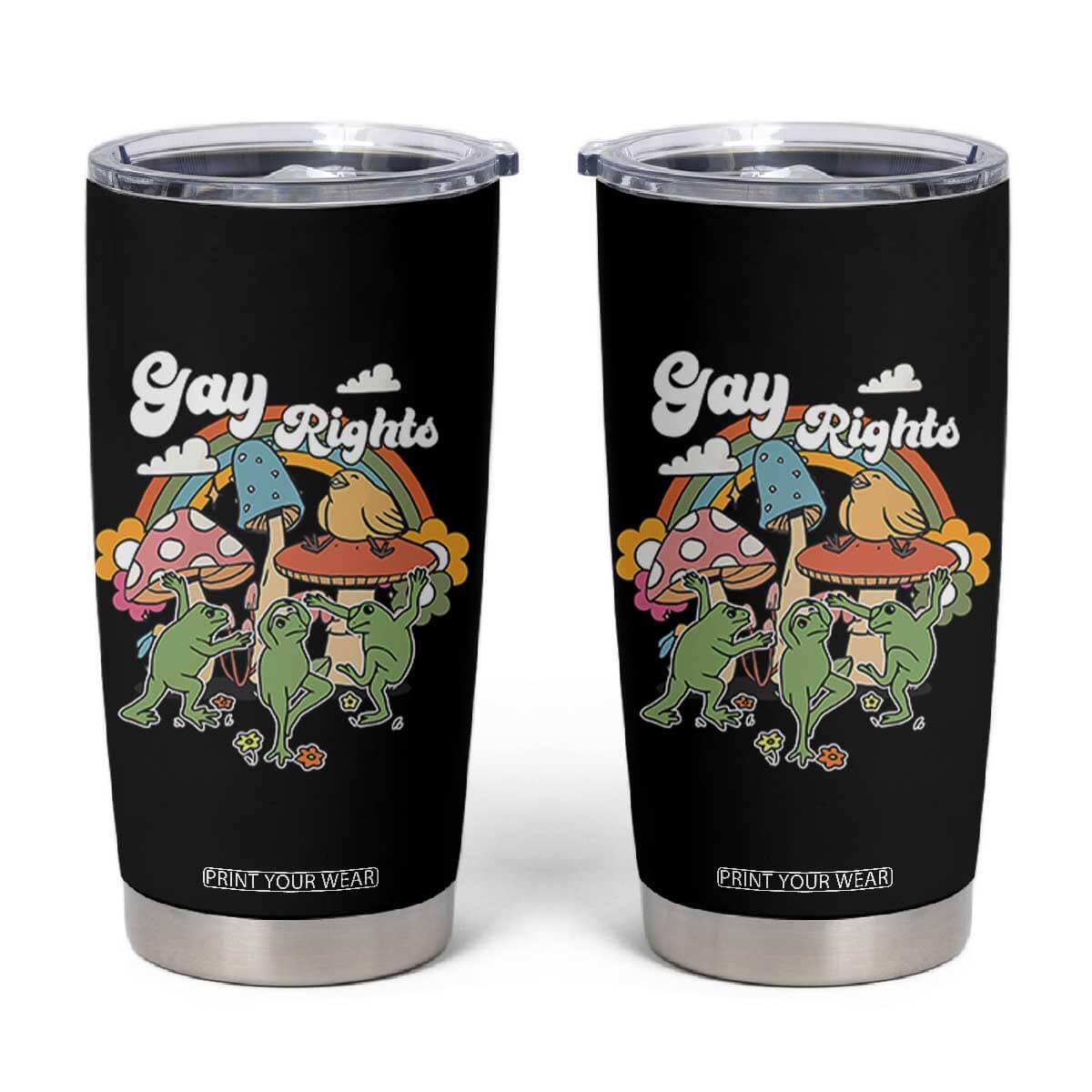 Cottagecore Dancing Frogs Tumbler Cup Say Gay Rainbow LGBT Pride Month TS02 Black Print Your Wear