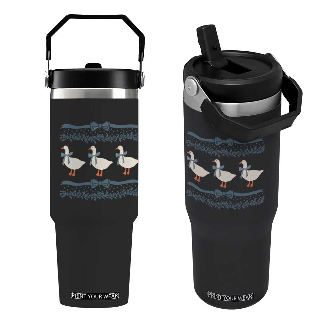 Country Goose 80s Flip Straw Tumbler 1980s Geese Blue Bowed Mama Goose TS02 One Size: 30 oz Black Print Your Wear