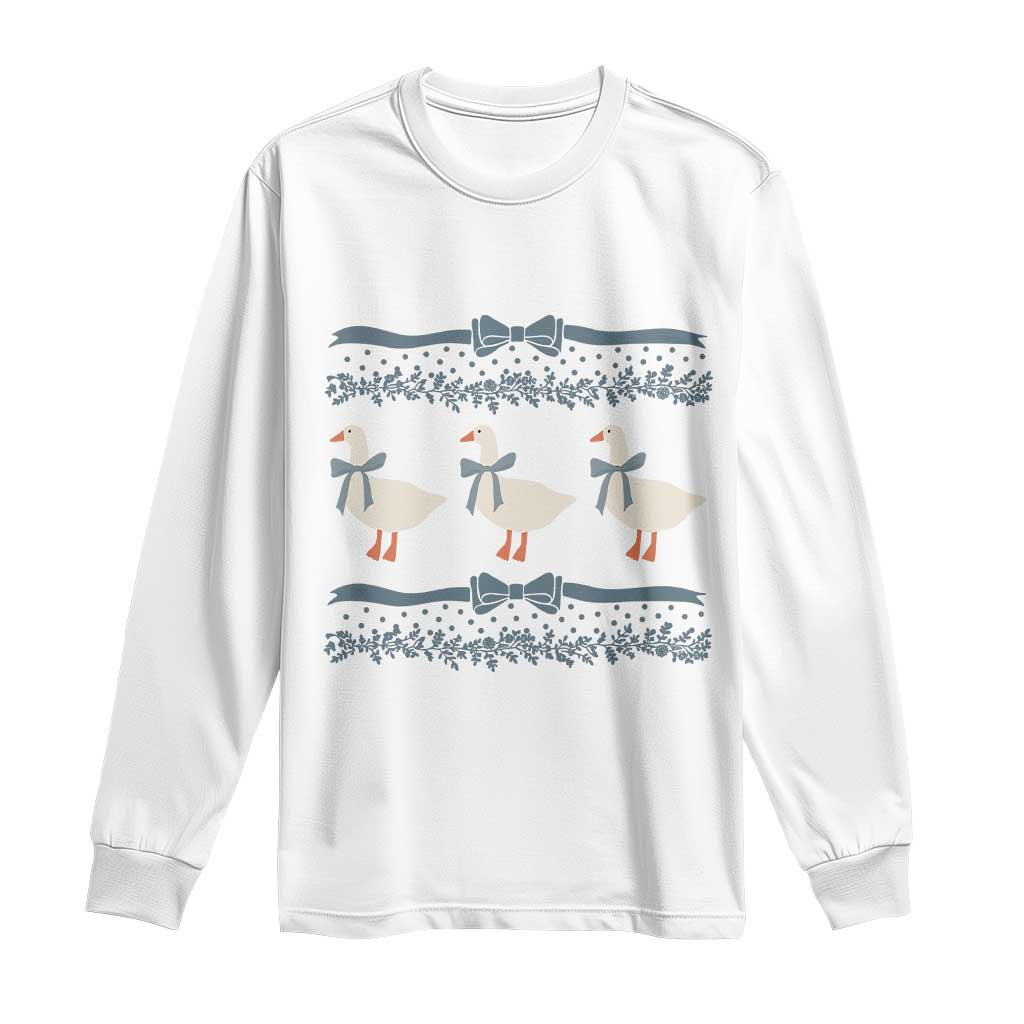 Country Goose 80s Long Sleeve Shirt 1980s Geese Blue Bowed Mama Goose TS02 White Print Your Wear