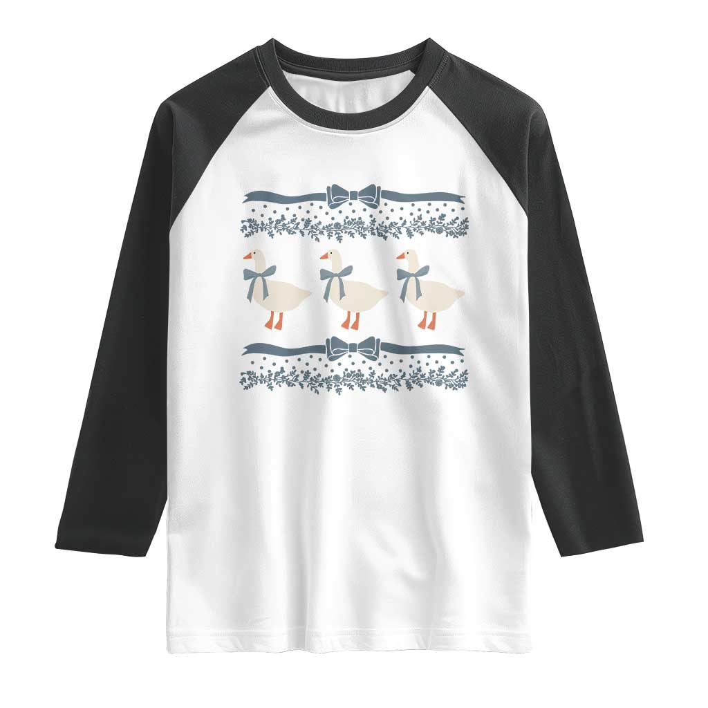 Country Goose 80s Raglan Shirt 1980s Geese Blue Bowed Mama Goose TS02 White Black Print Your Wear