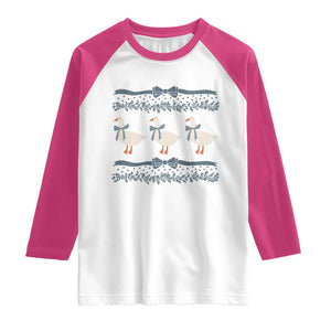 Country Goose 80s Raglan Shirt 1980s Geese Blue Bowed Mama Goose TS02 White Heliconia Print Your Wear
