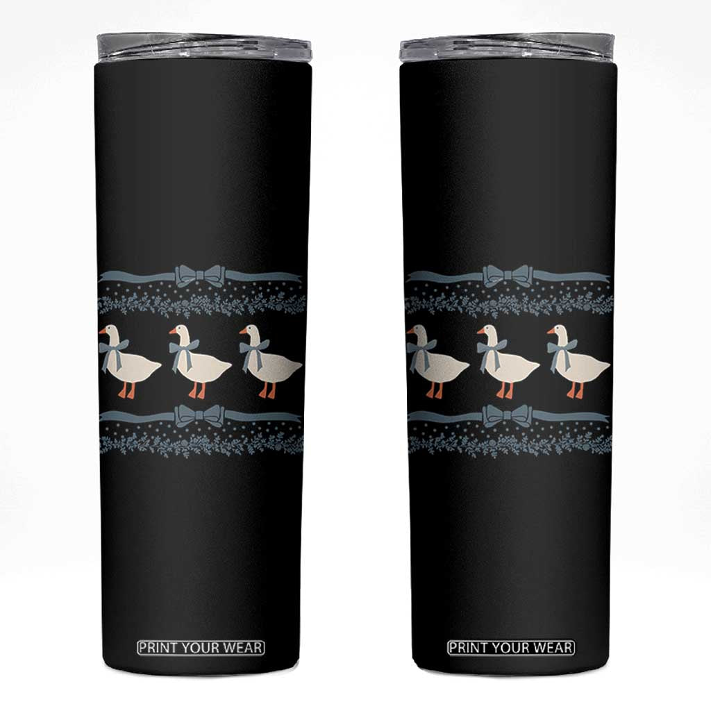 Country Goose 80s Skinny Tumbler 1980s Geese Blue Bowed Mama Goose TS02 Black Print Your Wear