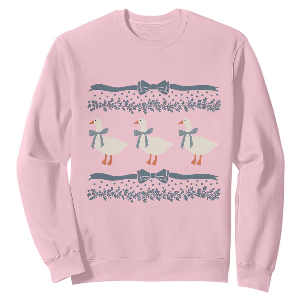 Country Goose 80s Sweatshirt 1980s Geese Blue Bowed Mama Goose TS02 Light Pink Print Your Wear