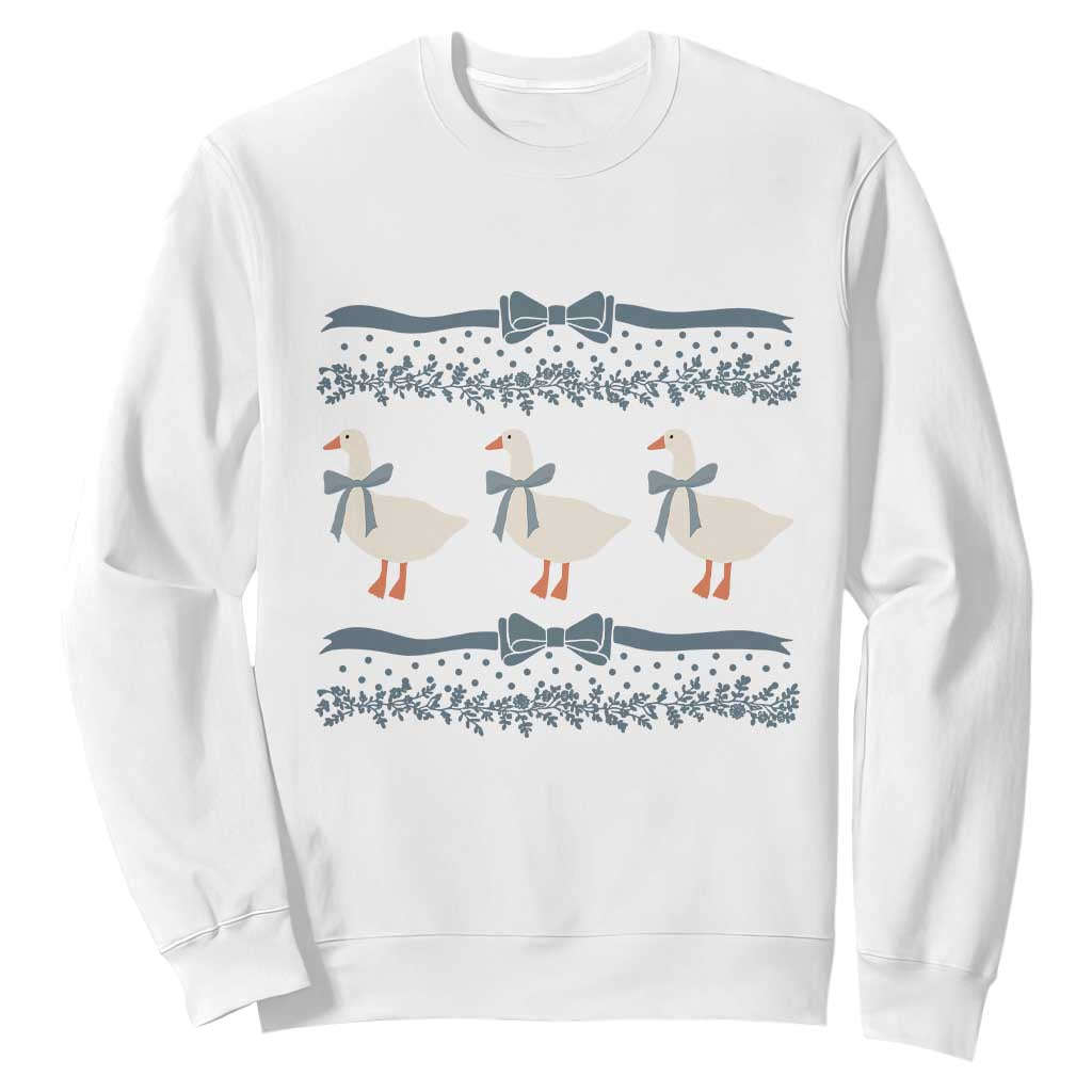 Country Goose 80s Sweatshirt 1980s Geese Blue Bowed Mama Goose TS02 White Print Your Wear