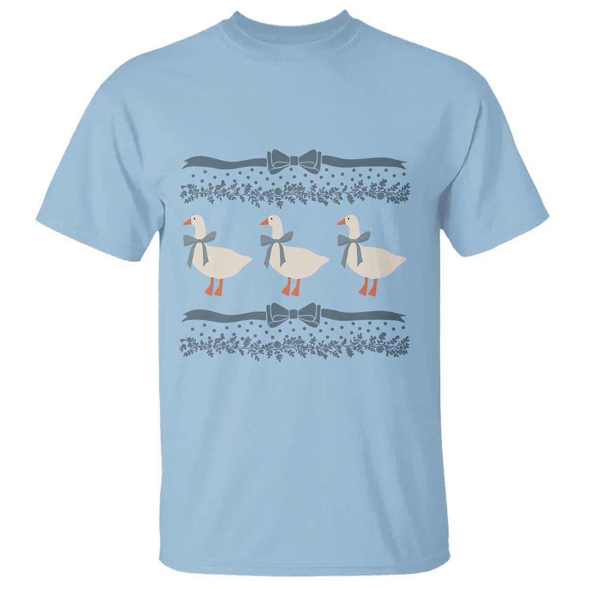 Country Goose 80s T Shirt 1980s Geese Blue Bowed Mama Goose TS02 Light Blue Print Your Wear