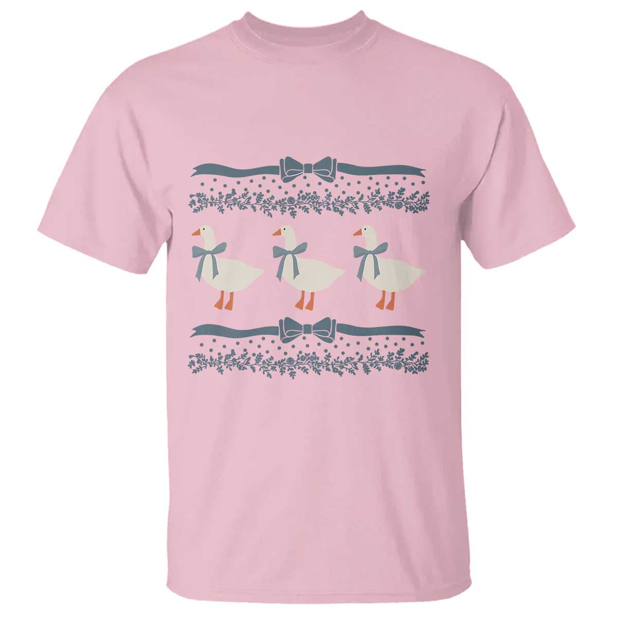 Country Goose 80s T Shirt 1980s Geese Blue Bowed Mama Goose TS02 Light Pink Print Your Wear