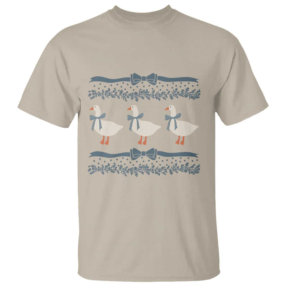 Country Goose 80s T Shirt 1980s Geese Blue Bowed Mama Goose TS02 Sand Print Your Wear