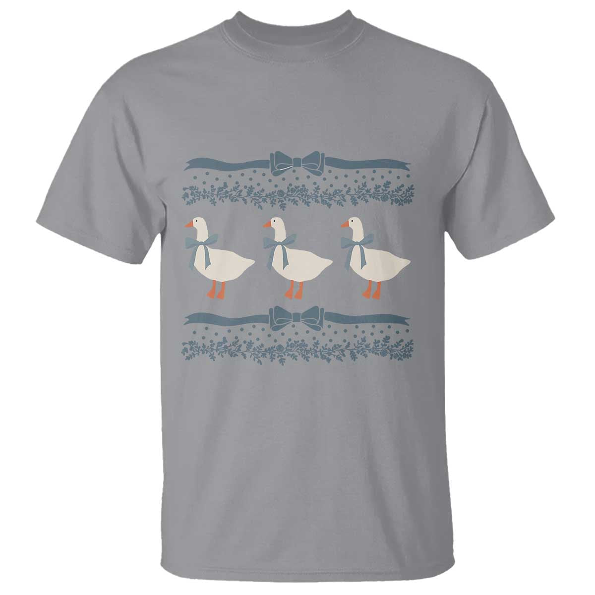 Country Goose 80s T Shirt 1980s Geese Blue Bowed Mama Goose TS02 Sport Gray Print Your Wear