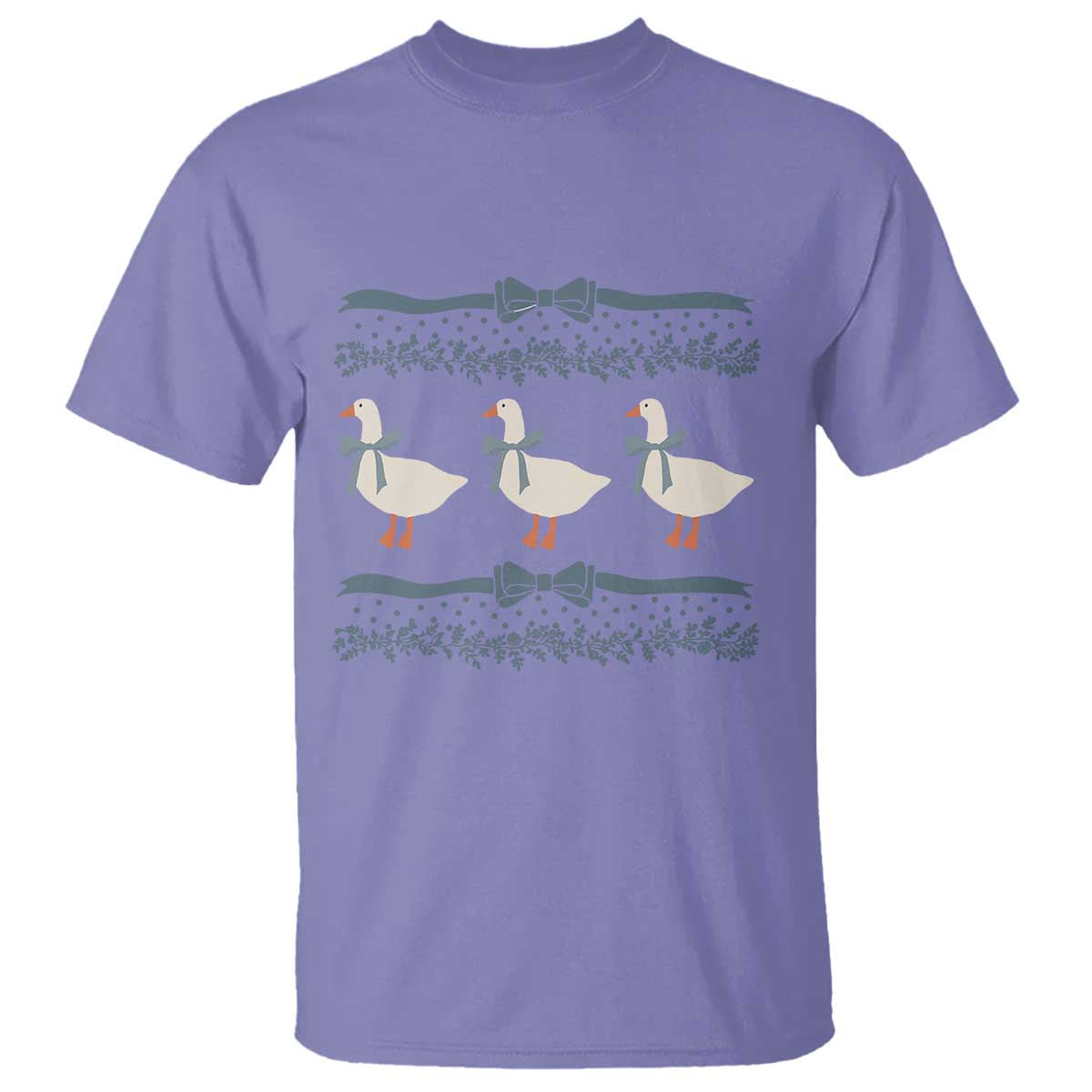 Country Goose 80s T Shirt 1980s Geese Blue Bowed Mama Goose TS02 Violet Print Your Wear