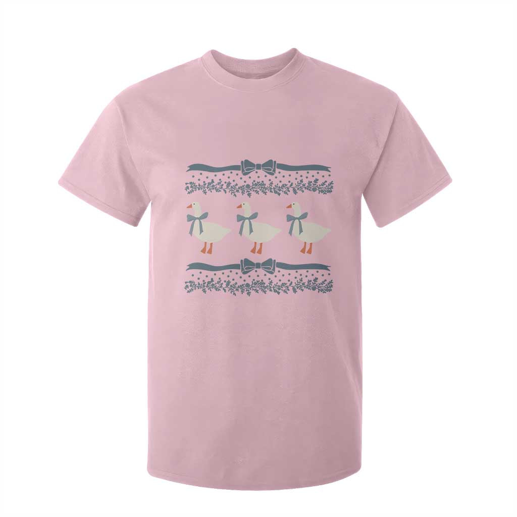 Country Goose 80s T Shirt For Kid 1980s Geese Blue Bowed Mama Goose TS02 Light Pink Print Your Wear