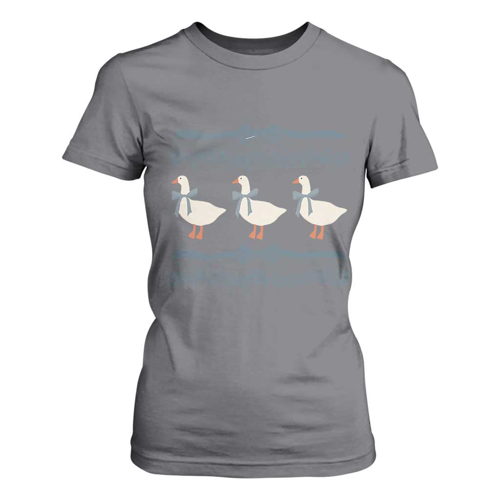 Country Goose 80s T Shirt For Women 1980s Geese Blue Bowed Mama Goose TS02 Charcoal Print Your Wear