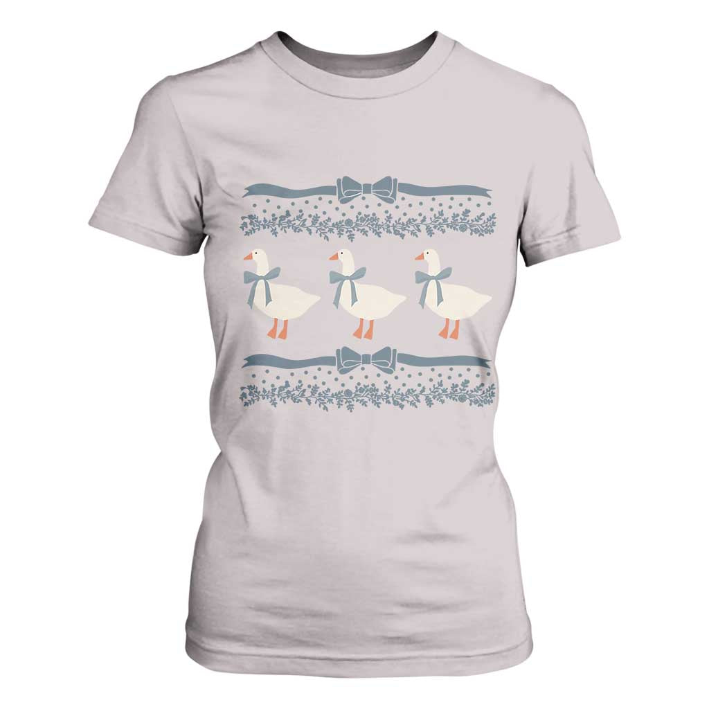 Country Goose 80s T Shirt For Women 1980s Geese Blue Bowed Mama Goose TS02 Ice Gray Print Your Wear