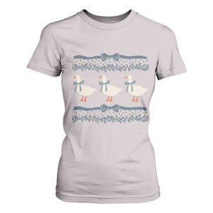 Country Goose 80s T Shirt For Women 1980s Geese Blue Bowed Mama Goose TS02 Ice Gray Print Your Wear