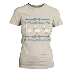 Country Goose 80s T Shirt For Women 1980s Geese Blue Bowed Mama Goose TS02 Sand Print Your Wear