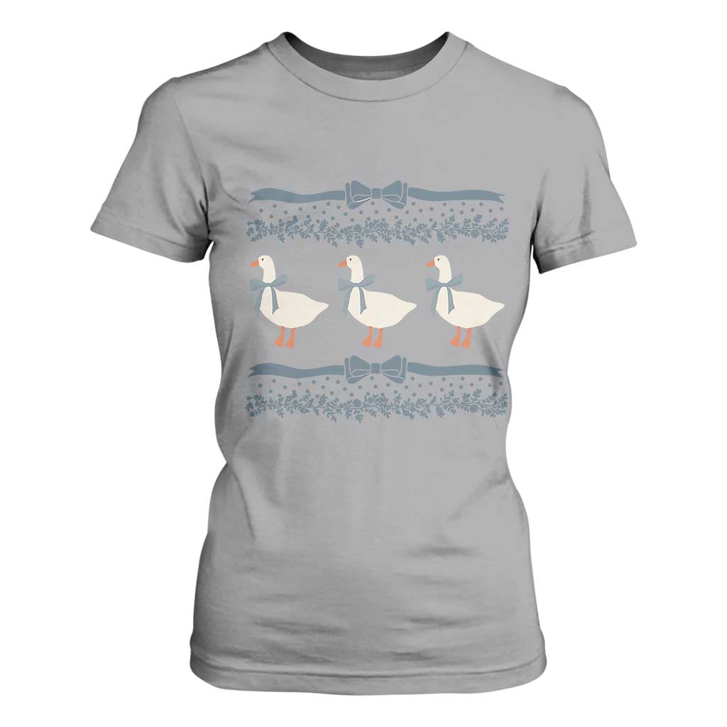 Country Goose 80s T Shirt For Women 1980s Geese Blue Bowed Mama Goose TS02 Sport Gray Print Your Wear