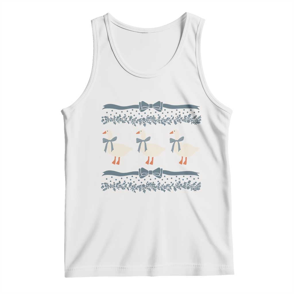 Country Goose 80s Tank Top 1980s Geese Blue Bowed Mama Goose TS02 White Print Your Wear