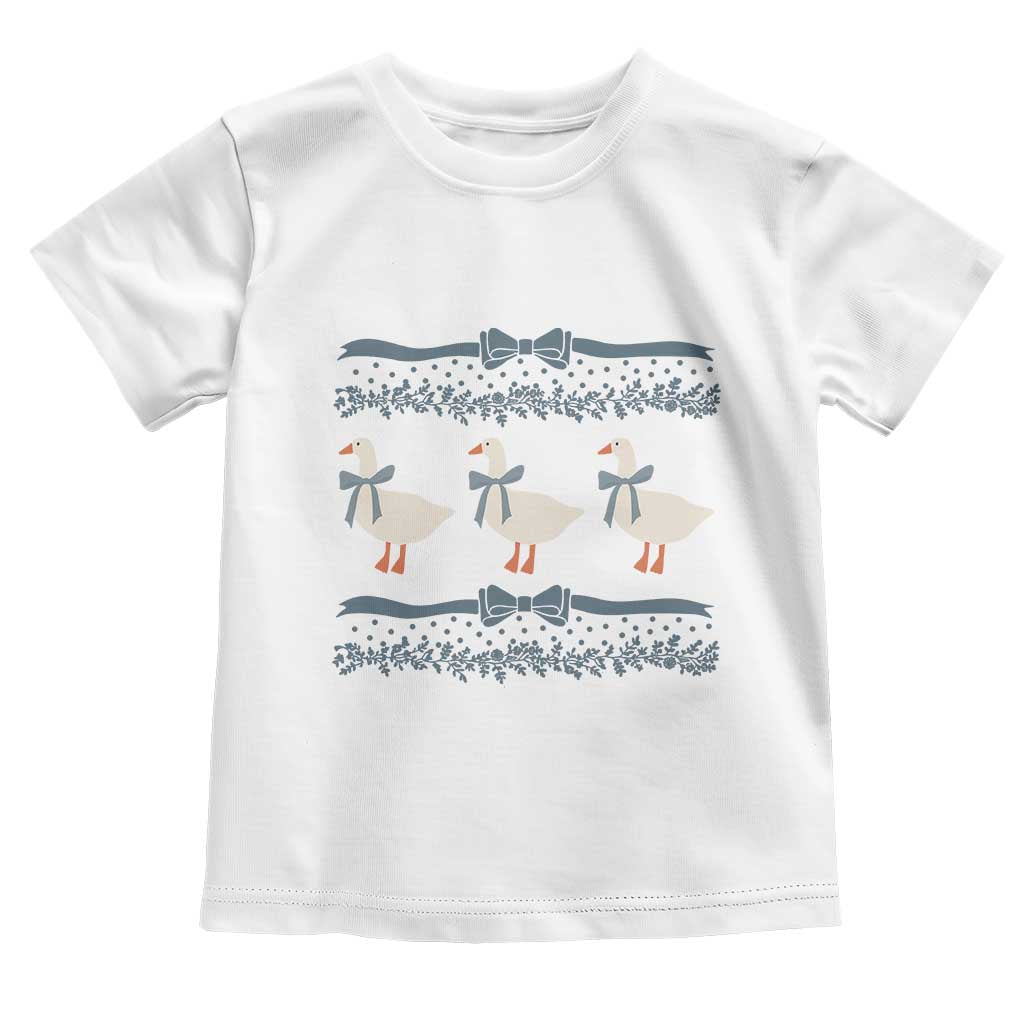 Country Goose 80s Toddler T Shirt 1980s Geese Blue Bowed Mama Goose TS02 White Print Your Wear