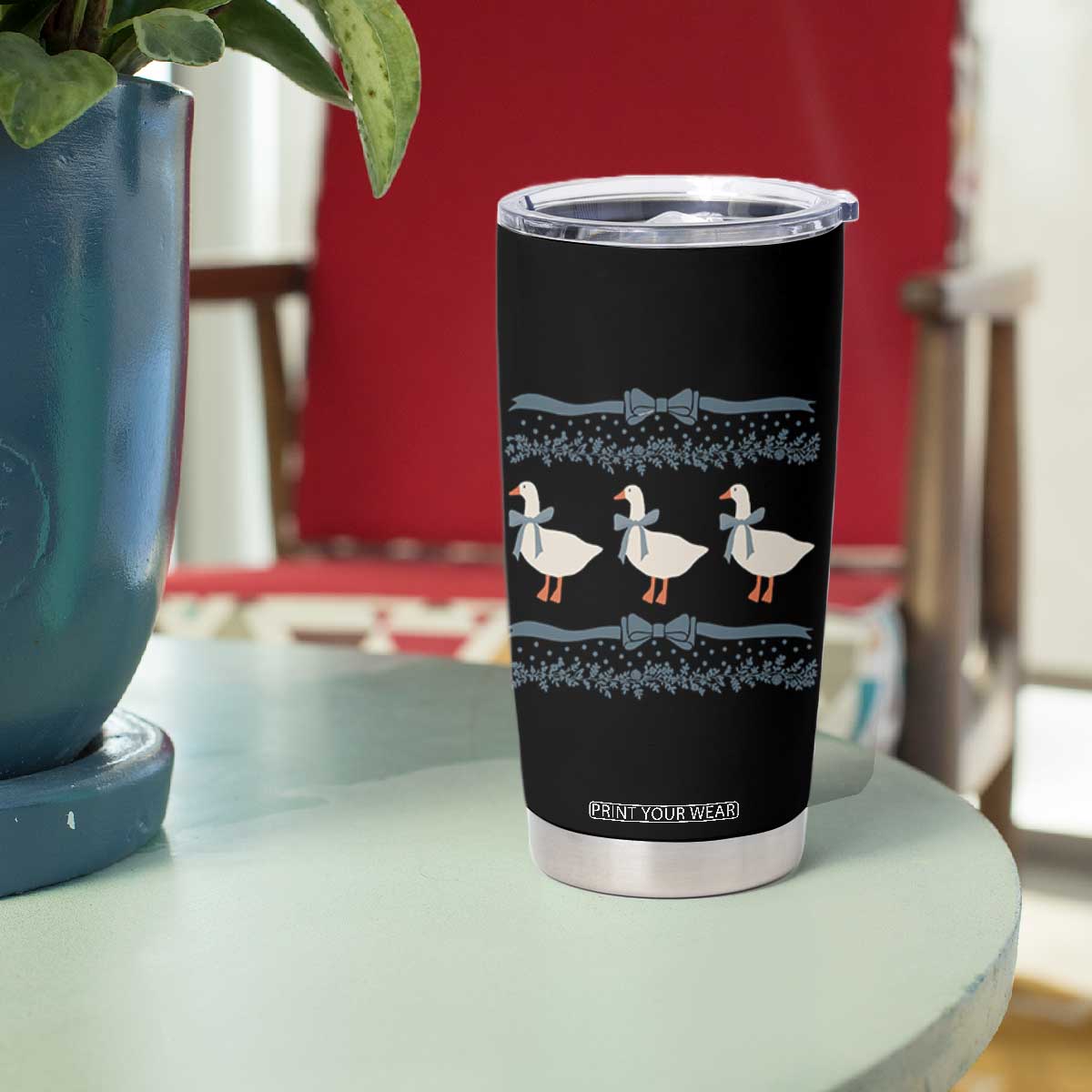 Country Goose 80s Tumbler Cup 1980s Geese Blue Bowed Mama Goose TS02 Print Your Wear
