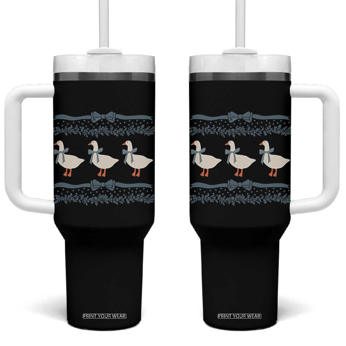 Country Goose 80s Tumbler With Handle 1980s Geese Blue Bowed Mama Goose TS02 One Size: 40 oz Black Print Your Wear