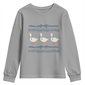 Country Goose 80s Youth Sweatshirt 1980s Geese Blue Bowed Mama Goose TS02 Sport Gray Print Your Wear