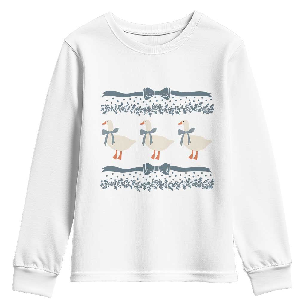 Country Goose 80s Youth Sweatshirt 1980s Geese Blue Bowed Mama Goose TS02 White Print Your Wear