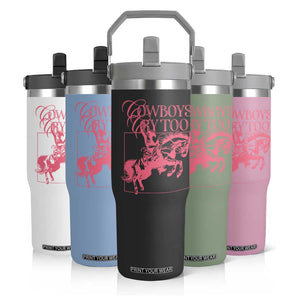 Cowboys Cry Too Flip Straw Tumbler Western Rodeo Cowgirl Cowboy Aesthetic Pink TS02 Print Your Wear