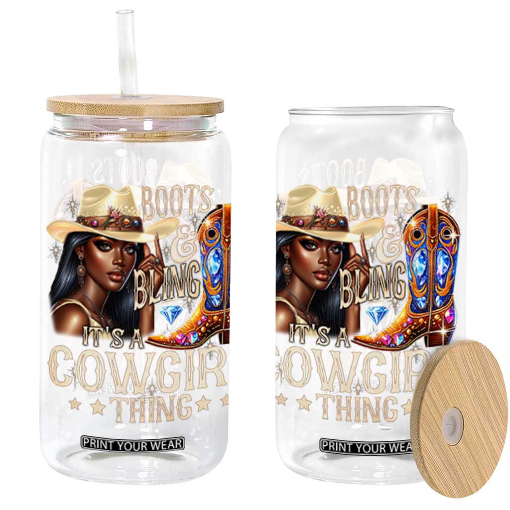 Cowgirl Glass Can Boots & Bling Its A Cowgirl Thing Melanin Rodeo TS10 Black Print Your Wear