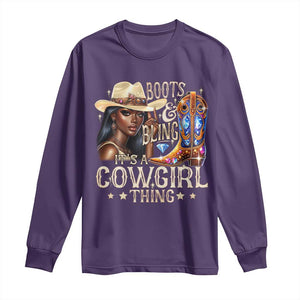 Cowgirl Long Sleeve Shirt Boots & Bling Its A Cowgirl Thing Melanin Rodeo TS10 Purple Print Your Wear